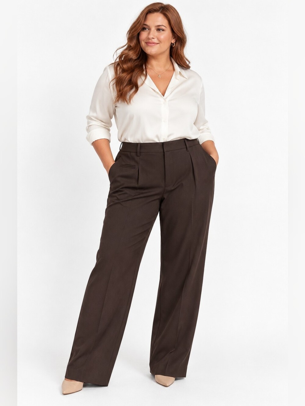 ANEWSTA Chocolate Brown Tailored Wide Leg Trousers Pants XXL US 14 NWT
